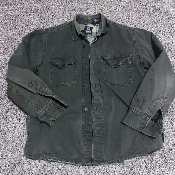 Chaps Quilted‎ Shirt Jacket Barn Coat Button Up Pockets Olive Green M - Picture 1 of 7
